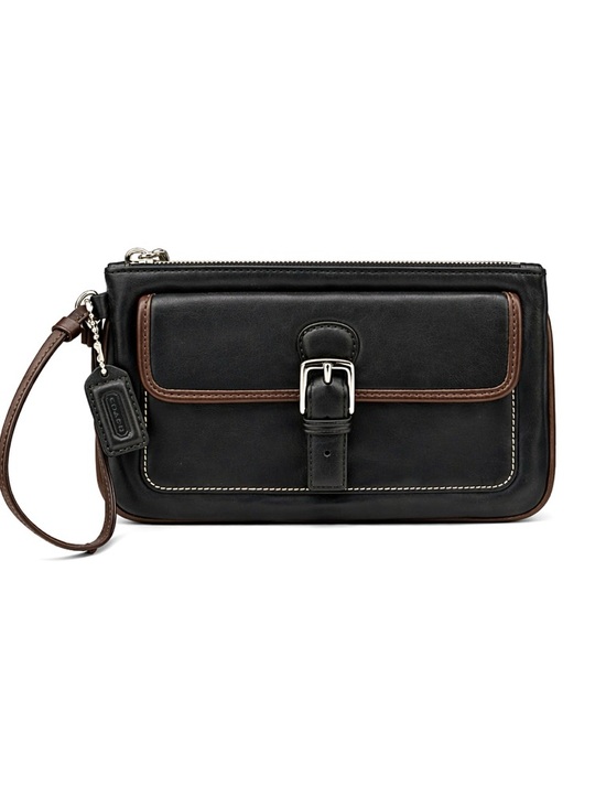 Coach Handbags - COACH SoHo Vintage Black & Brown Leather Wristlet